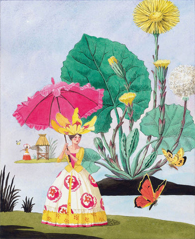 giclee print by Harrison Howard personified flower with hot pink parasol