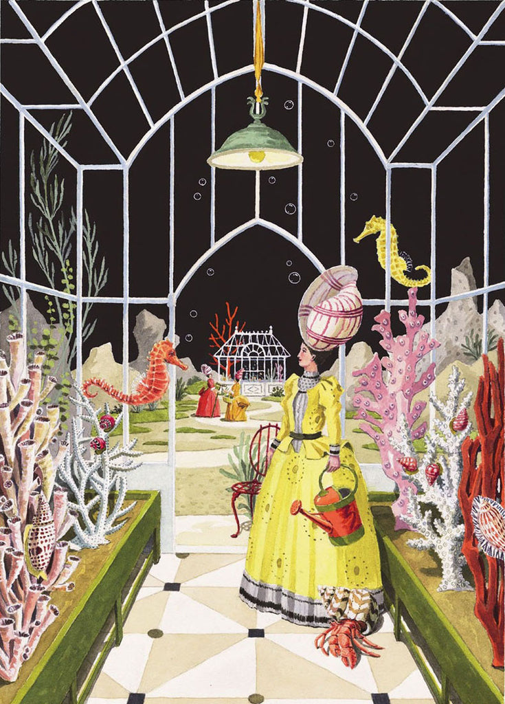 giclee print by Harrison Howard undersea fantasy with shells, coral, seahorses