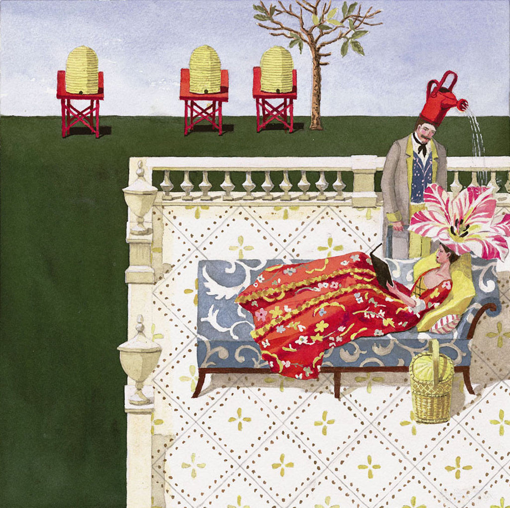 giclee print by Harrison Howard gardner watering personified flower