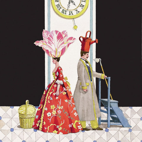 giclee print by Harrison Howard personified flower and gardener with clock