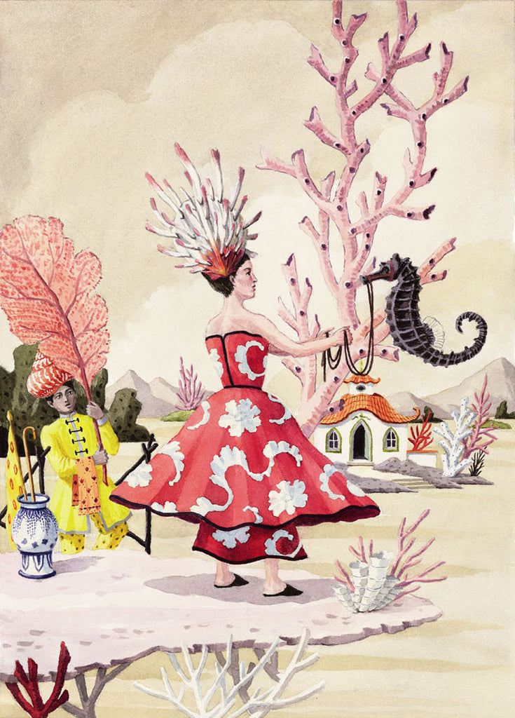 giclee print by Harrison Howard lady with shell on her head with seahorse