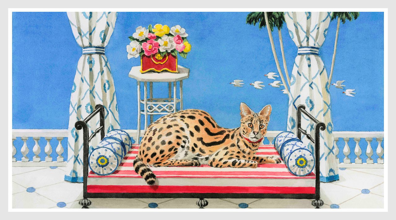 giclee print by Harrison Howard chinoiserie pavilion with a couple, butterflies, and tulips