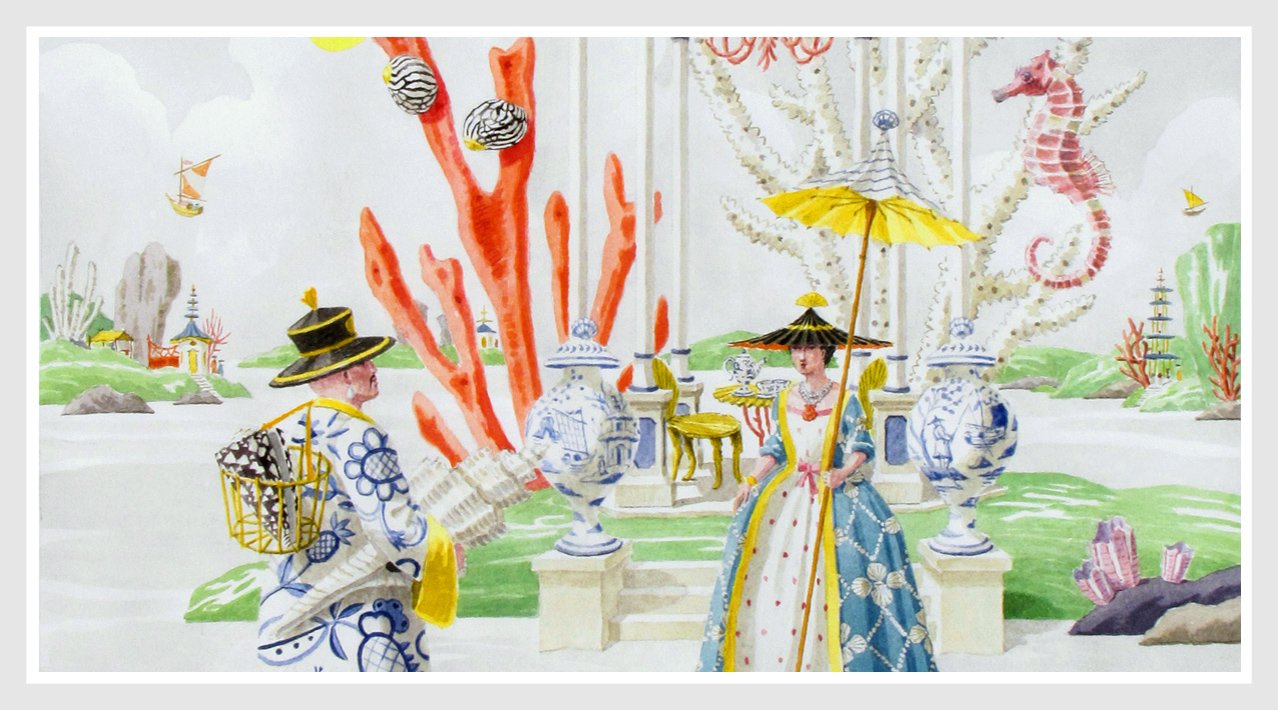 giclee print by Harrison Howard Shells, coral, ribbons, & pearls
