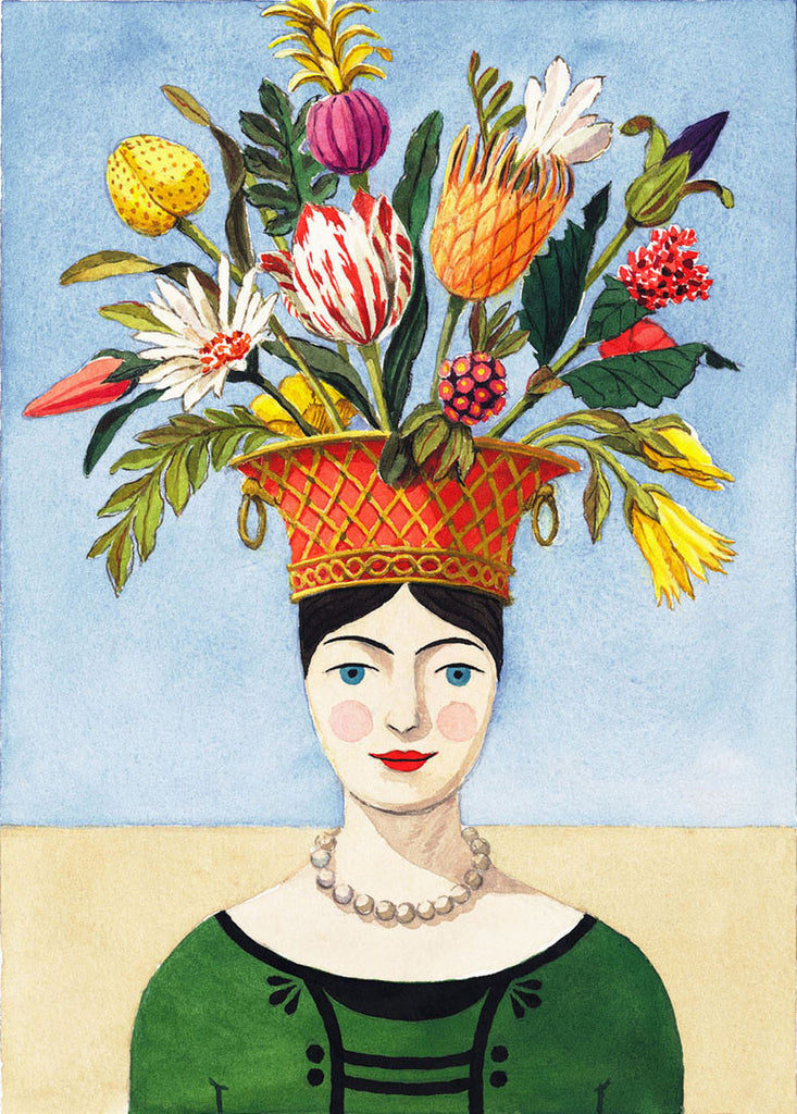 giclee print of watercolor personified flower lady by Harrison Howard