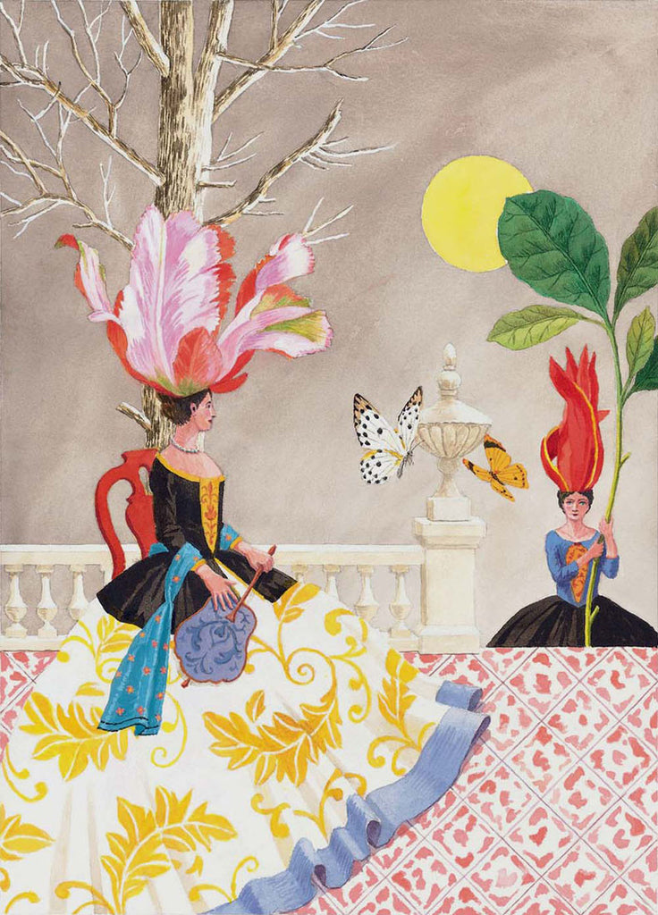 giclee print by Harrison Howard personified flowers on a terrace