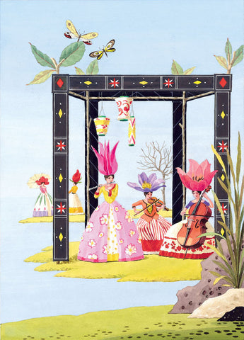 giclee print by Harrison Howard personified flowers play music