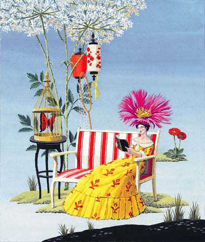 giclee print by harrison howard personified flower lady reading outside