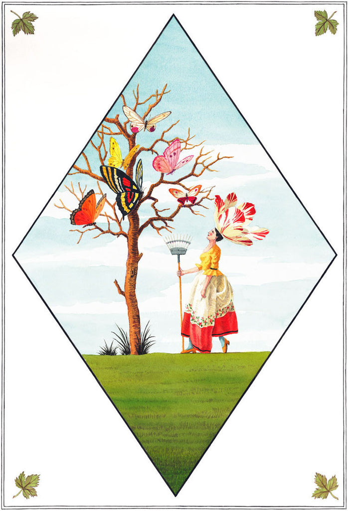 giclee print by Harrison Howard personified flower with butterflies in a tree