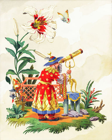 giclee print by Harrison Howard chinoiserie astronomer with telescope