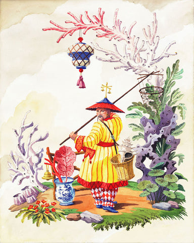 giclee print by Harrison Howard chinoiserie fisherman with coral