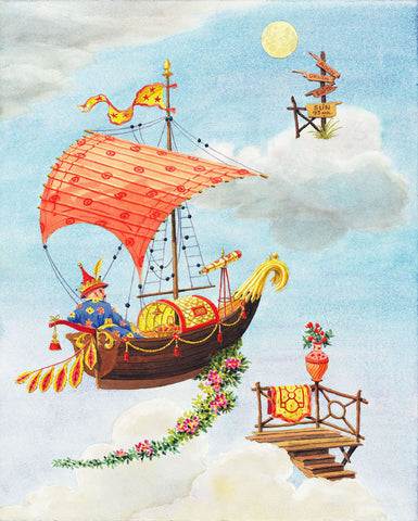 giclee print by Harrison Howard chinoiserie sailor sailing to the moon