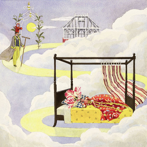 giclee  print by Harrison Howard personified flower asleep in clouds with gardner