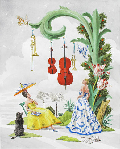 giclee print by Harrison Howard ladies before a concert with poodle