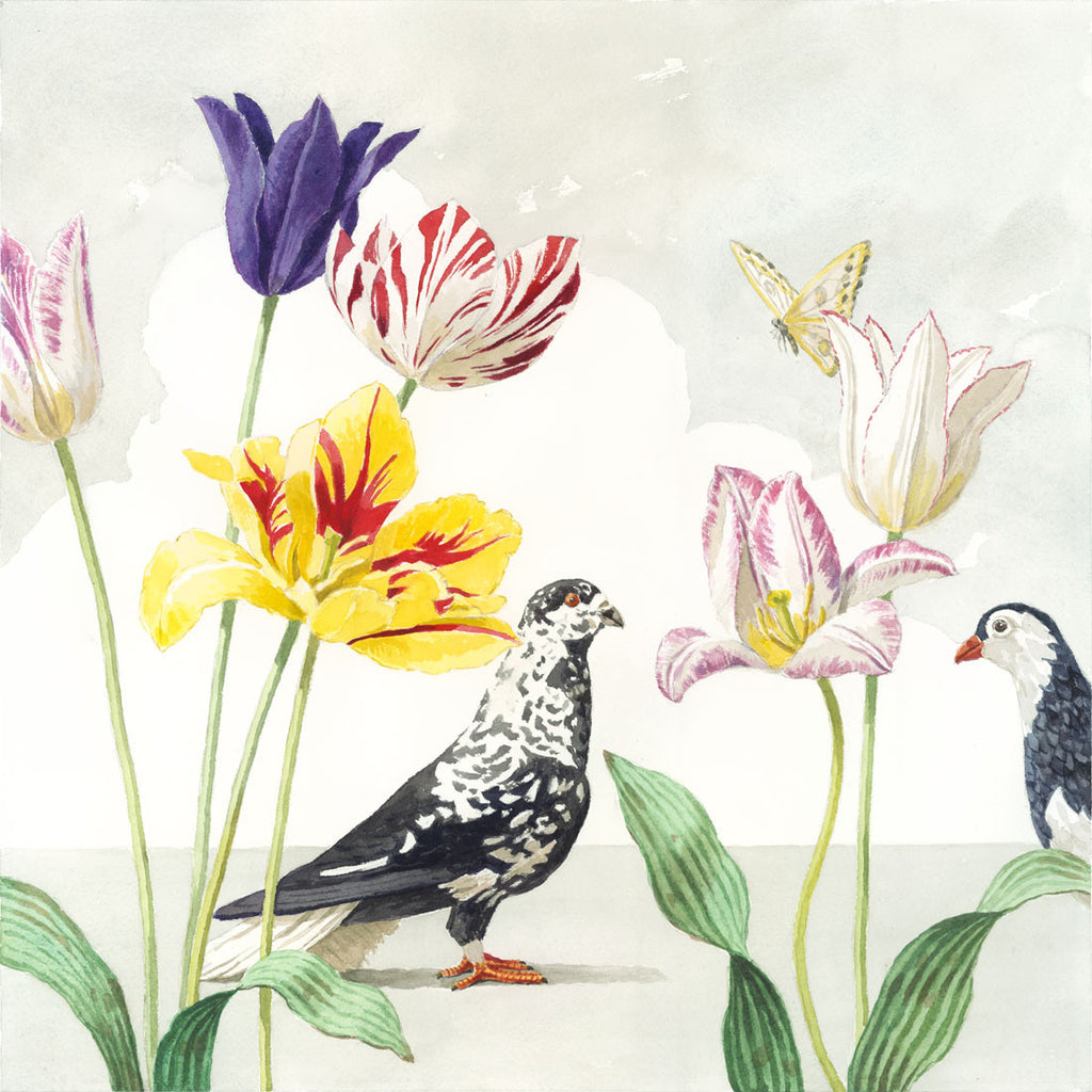 giclee print by Harrison Howard two pigeons with tulips