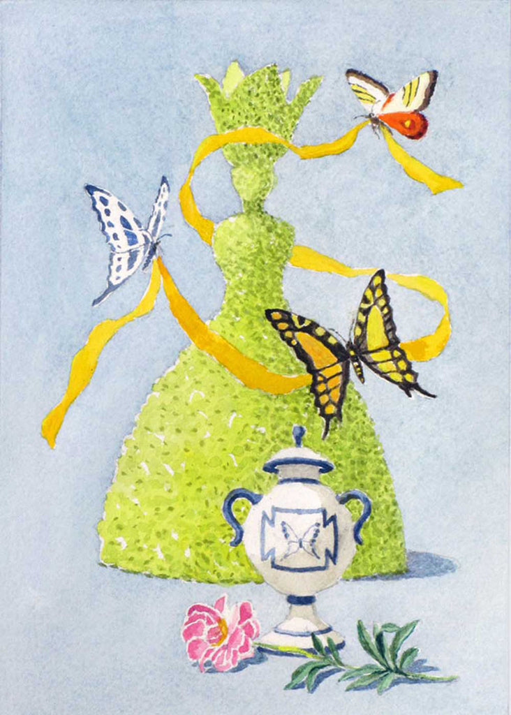 giclee print by Harrison Howard topiary lady with butterflies & flower
